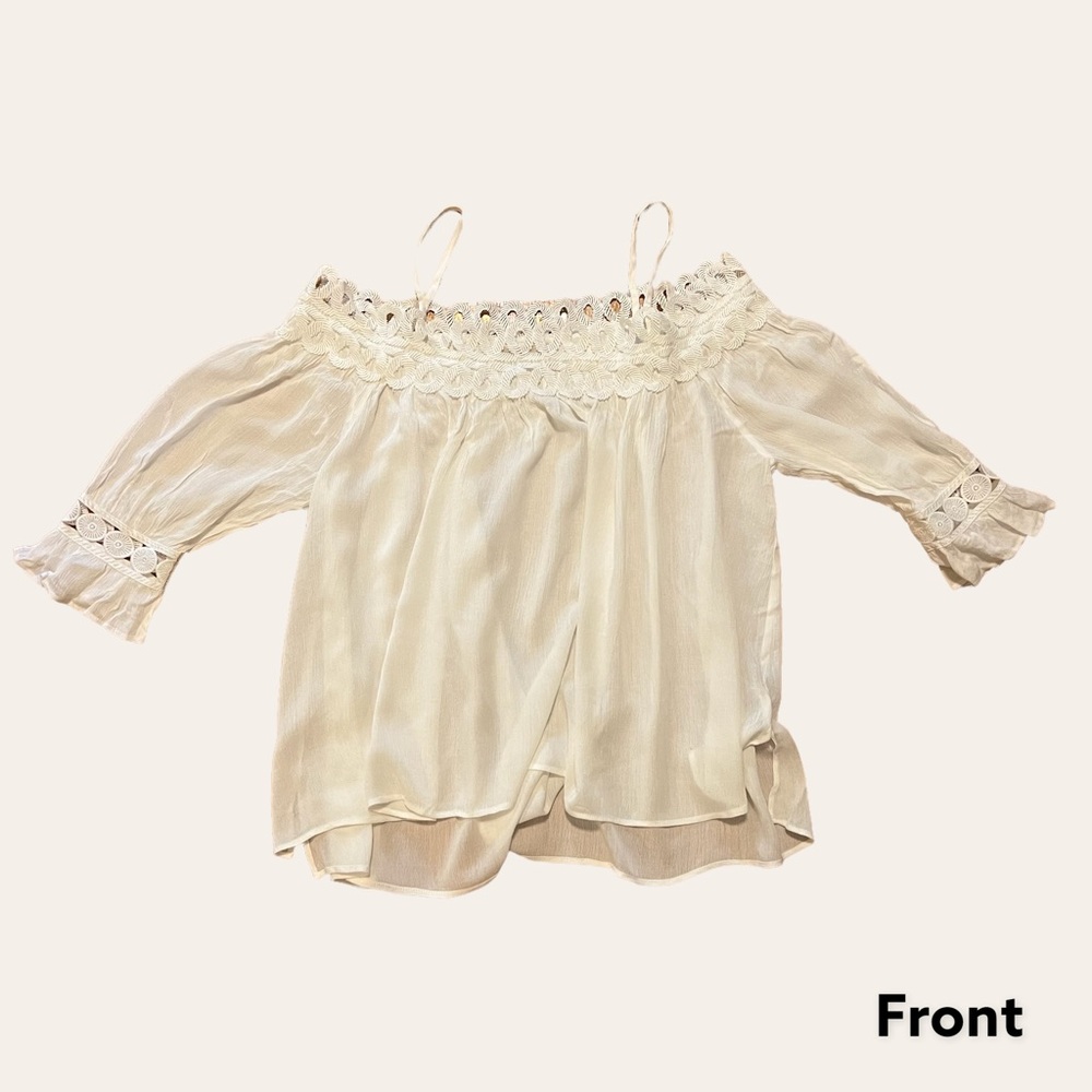 Moon River Eyelet Lace Trim Cold Shoulder Top